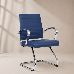 LeisureMod Benmar Modern Leather Office Chair - Ergonomic Sled Base Desk Chair with Fixed Armrests & Sturdy Steel Frame for Home or Executive Office