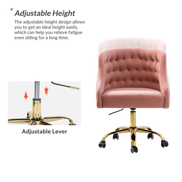 Anika Modern Velvet Height-adjustable Swivel Task Office Chair with Button-tufted Back and Gold Base | Karat Home - Black