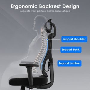 Black Ergonomic Office Chair, Mesh Desk Chair with Adjustable Lumbar & Headrest, Swivel Computer Chair for Home, Single