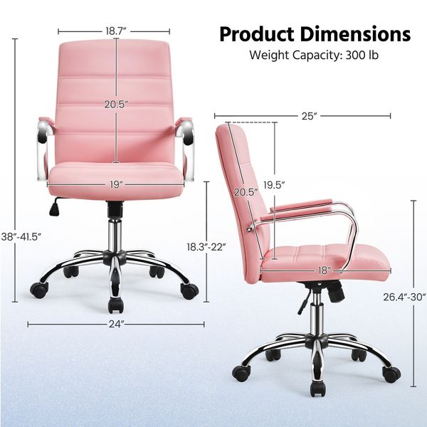 Yaheetech Mid-Back Swivel Office Chair, PU Leather Executive Chair with Adjustable Seat & Chrome Base for Home Office, Light Gray
