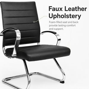 LeisureMod Benmar Modern Leather Office Chair - Ergonomic Sled Base Desk Chair with Fixed Armrests & Sturdy Steel Frame for Home or Executive Office