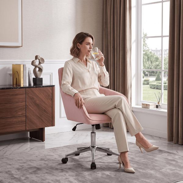 LauKingdom Adjustable Velvet Office Chair, Ergonomic Swivel Vanity Chair with Backrest Support, Comfortable Cute Desk Chair for Bedroom, Living Room