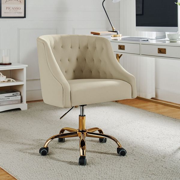 Anika Modern Velvet Height-adjustable Swivel Task Office Chair with Button-tufted Back and Gold Base | Karat Home - Black