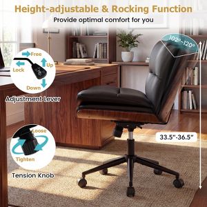 Costway Armless Office Chair w/Wheels Curved Backrest Padded Seat Smooth Faux Leather Black