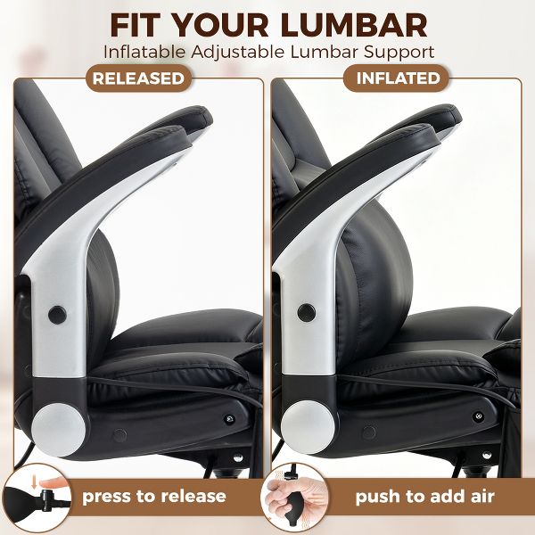 HOMCOM Big and Tall Office Chair with Airbag Lumbar Support, Pet-Friendly Fabric, Computer Chair with Flip-Up Armrests, Pocket Springs, Black