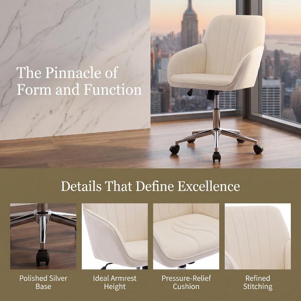 LauKingdom Adjustable Velvet Office Chair, Ergonomic Swivel Vanity Chair with Backrest Support, Comfortable Cute Desk Chair for Bedroom, Living Room