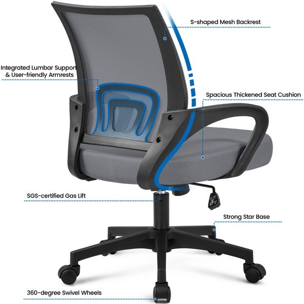 Yaheetech Adjustable Ergonomic Computer Chair Office Chair Black