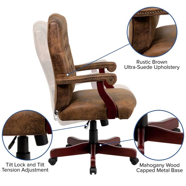 Emma and Oliver Bomber Brown Classic Executive Swivel Office Chair with Arms