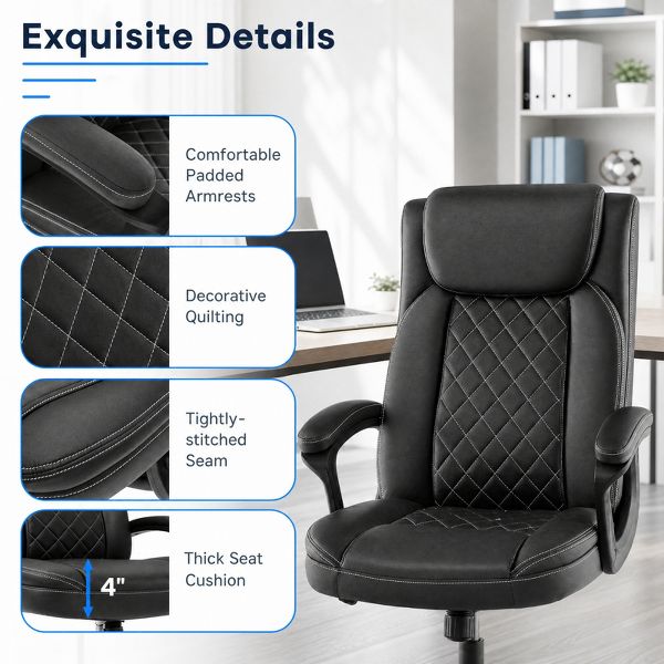 High Back Ergonomic Executive Office Chair with Thick Headrest Cushion and Lumbar Support, Black