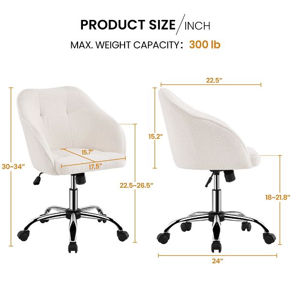 Yaheetech Velvet Desk Chair for Home Office, Soft Height Adjustable 360° Swivel Computer Chair, Gray