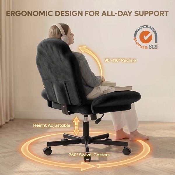 Bestier Criss Cross Chair Vanity Desk Chair with Foldable Armrests, Reclining Office Chair for Home Office, Makeup & Reading,Pet-Friendly, Beige