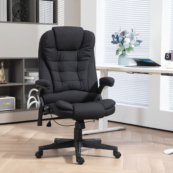 6 Point Vibrating Massage Office Chair with Heat, Linen High Back Massage Desk Chair with Reclining Backrest