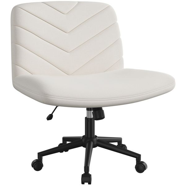 Yaheetech 32.5"H Boucle Swivel Armless Desk Chair, Cross-Legged Rolling Chair for Office, Bedroom & Vanity, Beige