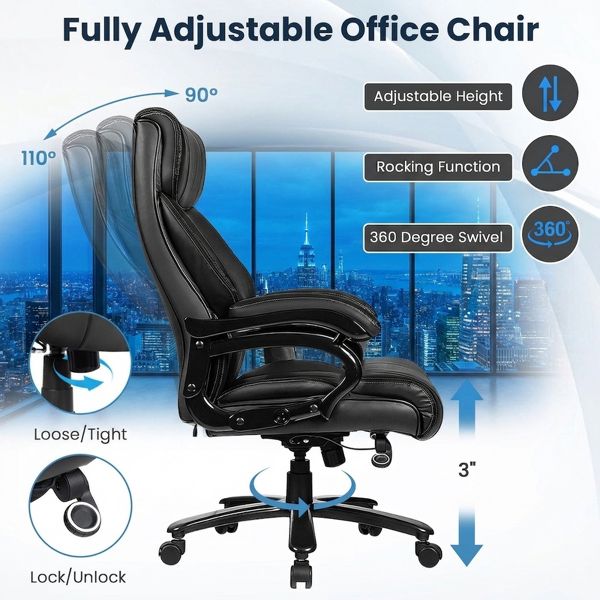 Big and Tall Executive Office Chair with PU Leather Massage and Heavy Duty 400 Lbs Capacity, Black