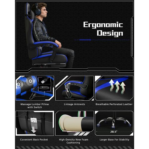 Yaheetech Adjustable Computer Chair with Footrest and Lumbar Support Black