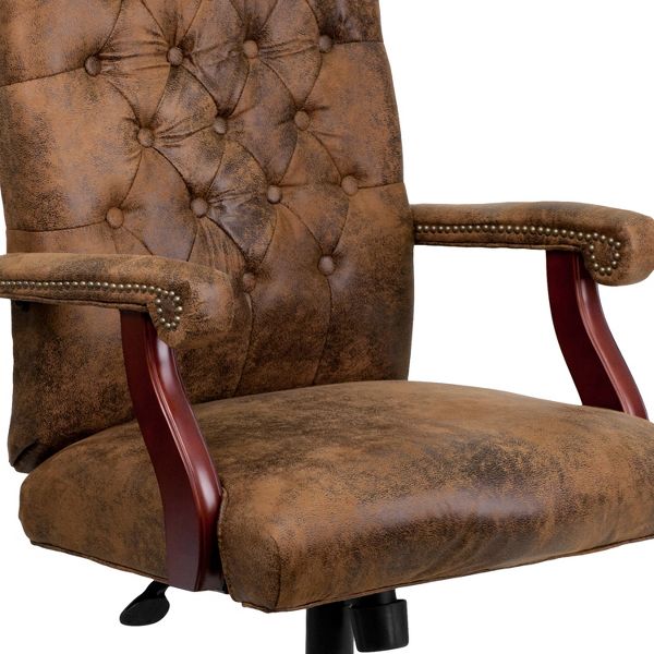 Emma and Oliver Bomber Brown Classic Executive Swivel Office Chair with Arms