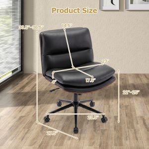 Costway Armless Office Chair w/Wheels Curved Backrest Padded Seat Smooth Faux Leather Black