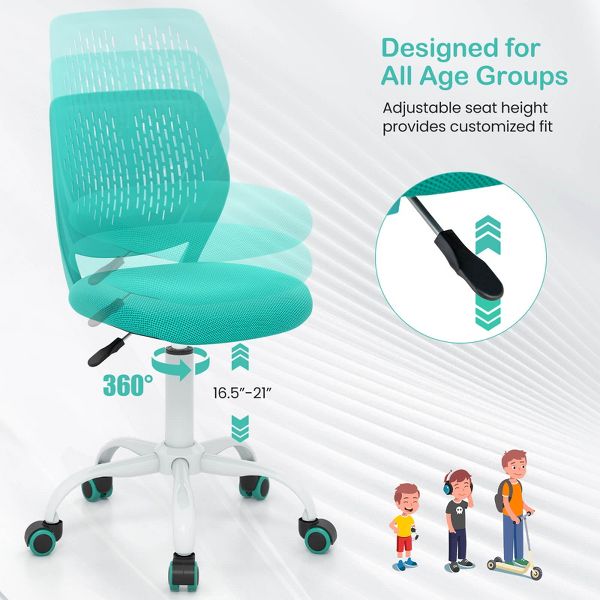 Costway Height-adjustable Ergonomic Kids Chair Breathable Mesh Desk Chair w/ Wheels Mobile Comfortable School Chair for Kids Room Green