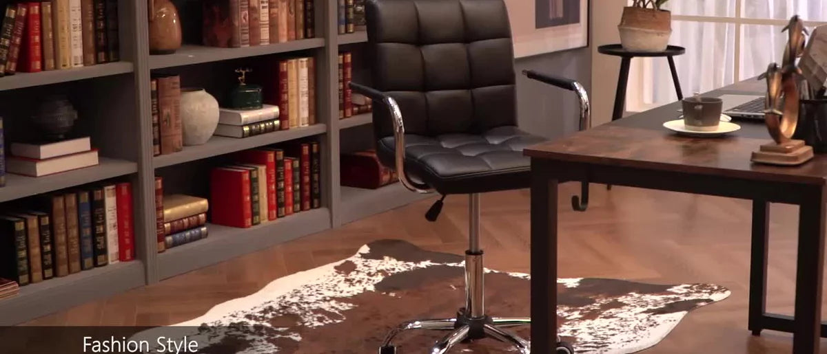 Yaheetech Modern Office Chair Height Adjustable Swivel Chair Mid Back PU Leather Chair, Black