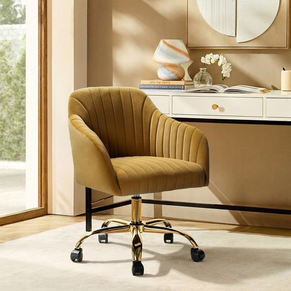 Alex Velvet Height-adjustable Swivel Task Office Chair with Channel-tufted Back and Gold Metal Base | Karat Home - Black