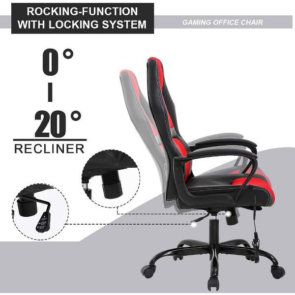 FDW Racing Gaming Chair Home Office Chair Ergonomic Desk Chair Massage PU Leather Computer Chair with Lumbar Support Headrest Armrest ,Black