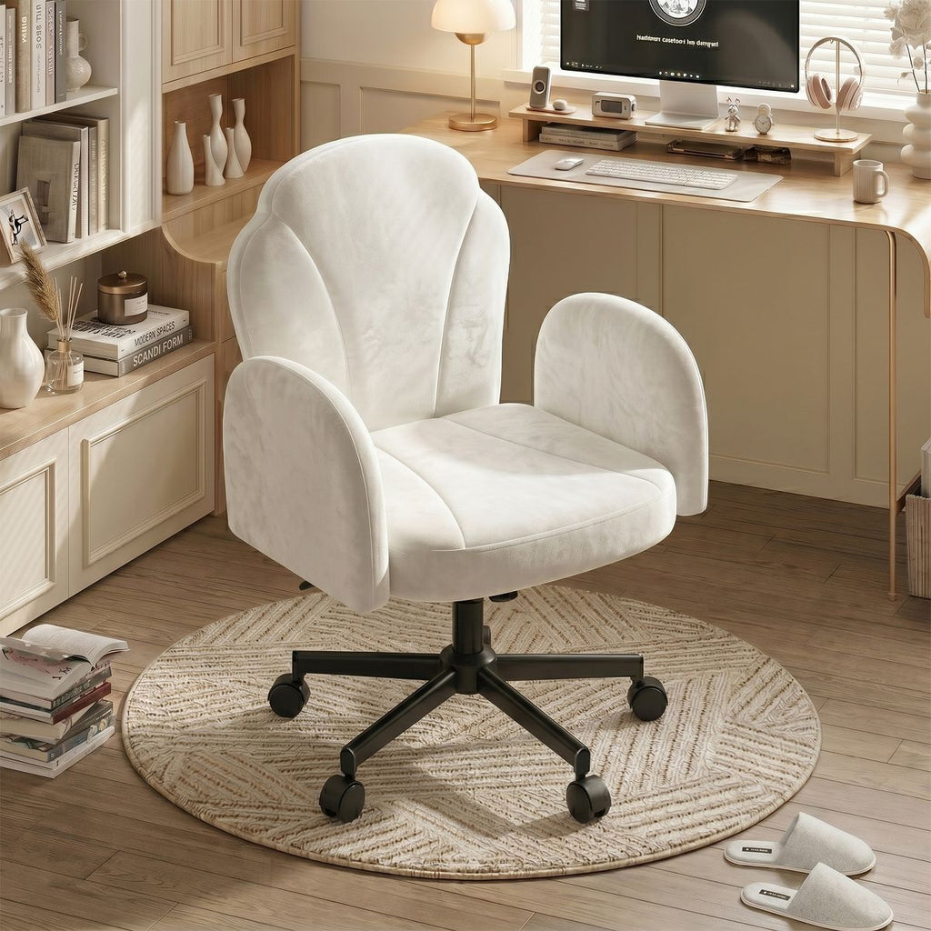 Bestier Criss Cross Chair Vanity Desk Chair with Foldable Armrests, Reclining Office Chair for Home Office, Makeup & Reading,Pet-Friendly, Beige