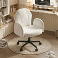 Bestier Criss Cross Chair Vanity Desk Chair with Foldable Armrests, Reclining Office Chair for Home Office, Makeup & Reading,Pet-Friendly, Beige