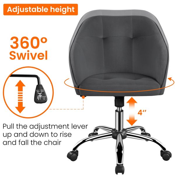 Yaheetech Velvet Desk Chair for Home Office, Soft Height Adjustable 360° Swivel Computer Chair, Gray