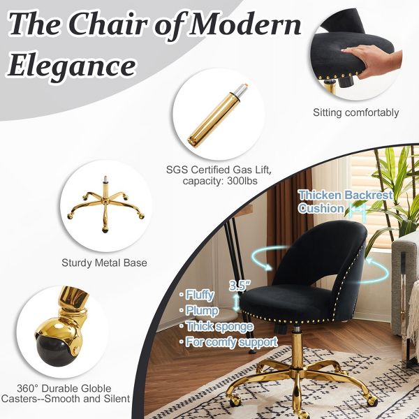 Karl Home | 23 inch Navy Blue Task Chair Office Desk Chair Make Up Chair With Wheels