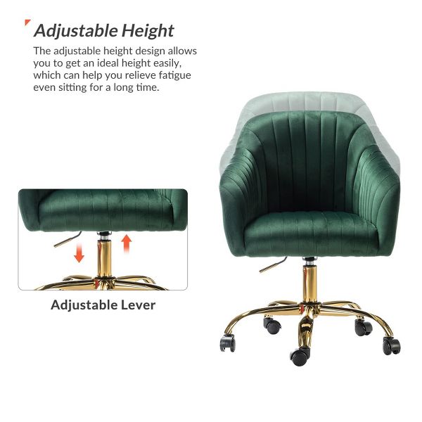 Alex Velvet Height-adjustable Swivel Task Office Chair with Channel-tufted Back and Gold Metal Base | Karat Home - Black