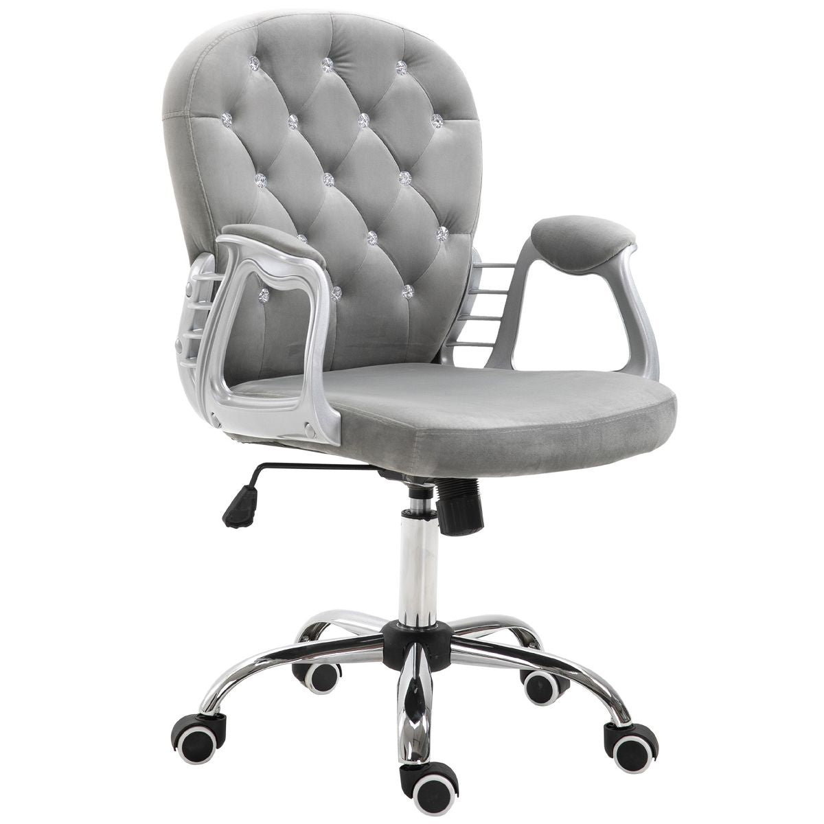 Button Tufted Desk Chair, Home Office Chair with Padded Armrests, Adjustable Height and Swivel Wheels