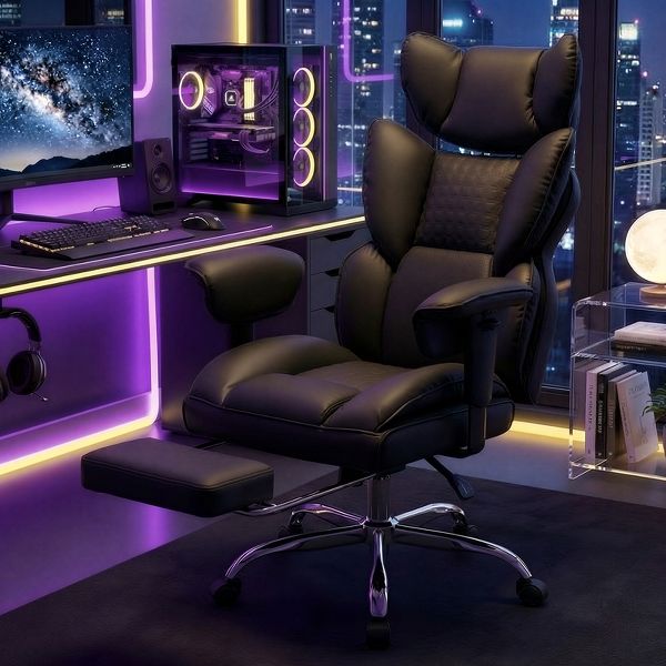 Bestier 27-in W Ergonomic Office Chair with Adjustable Armrests Reclining Footrest 350 lb Capacity for Home Office Gaming, Black