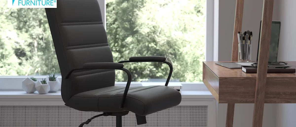 Flash Furniture Camilia Mid-Back Black LeatherSoft Executive Swivel Office Chair with Black Frame, Arms, and Transparent Roller Wheels