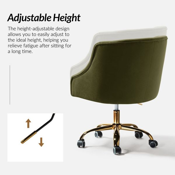 Anika Modern Velvet Height-adjustable Swivel Task Office Chair with Button-tufted Back and Gold Base | Karat Home - Black
