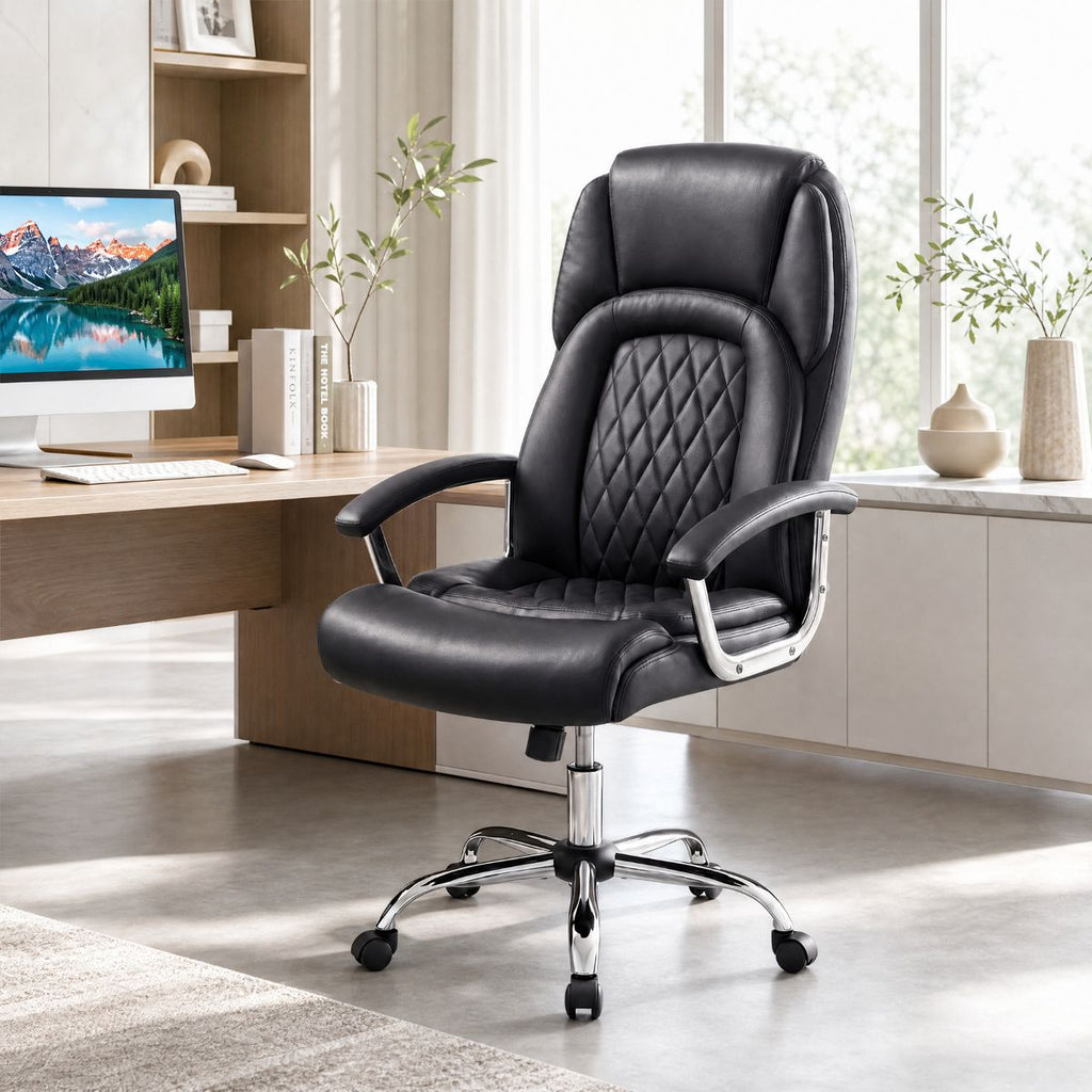Height Adjustable Big and Tall Office Chair with Reclining Function and Metal Base, Black