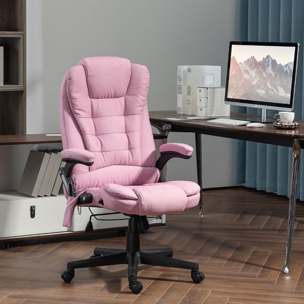 Vinsetto 6 Point Vibrating Massage Office Chair with Heat, Linen High Back Executive Office Chair with Reclining Backrest, Armrests, Black