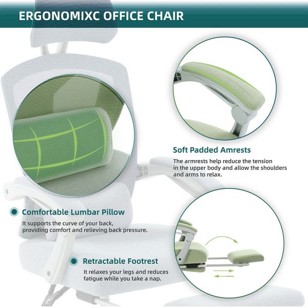 Bestier Office Chair Ergonomic Desk Chair, Home Mesh Office Desk Chairs with Wheels, Lumbar Support Pillow and Padded Armrests, Comfy Gaming Chair