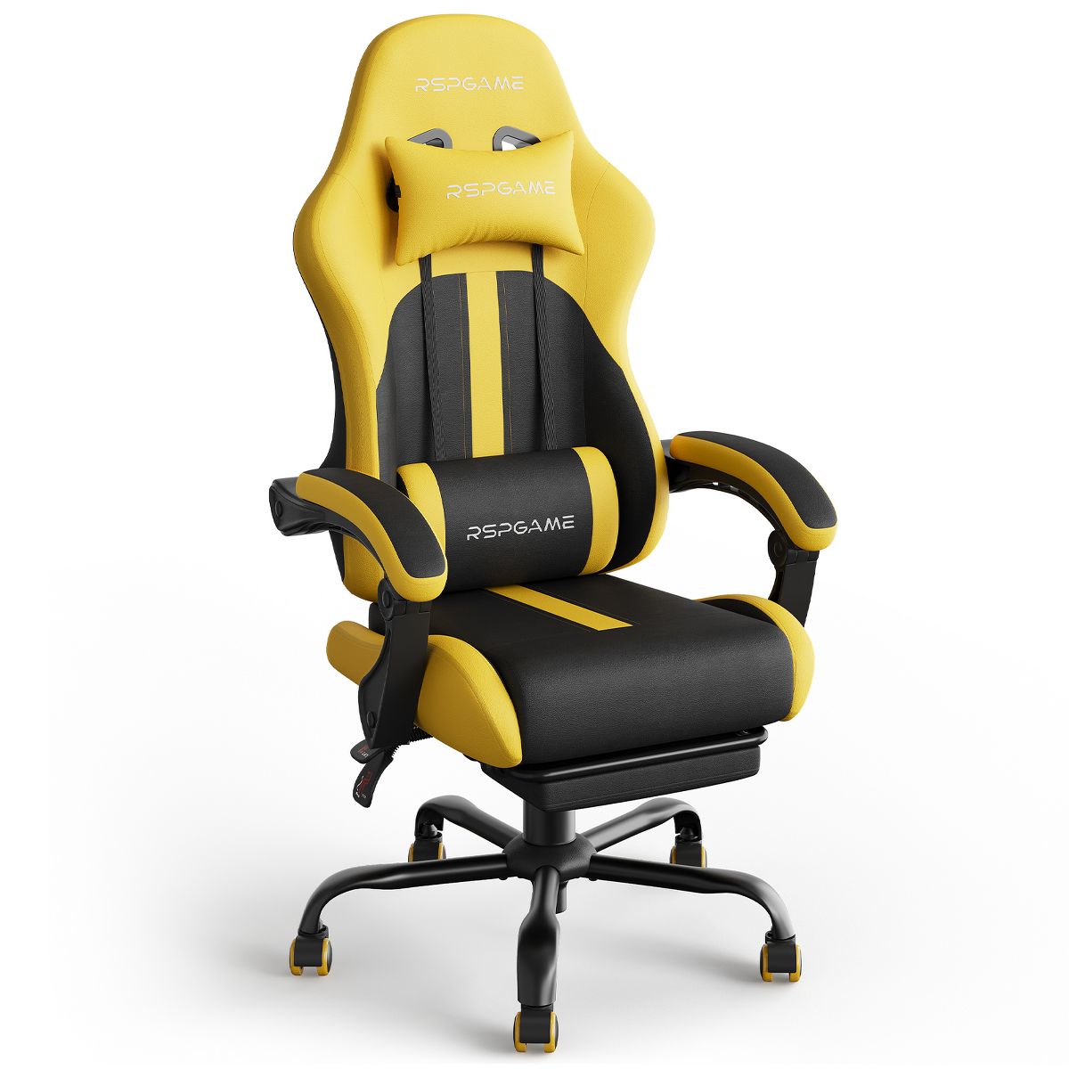 RSPGAME Basic Ergonomic Gaming Chairs for Adults, PU Leather Office Chairs with Lumbar Support, Pocket Spring Cushion and Retractable Footrest
