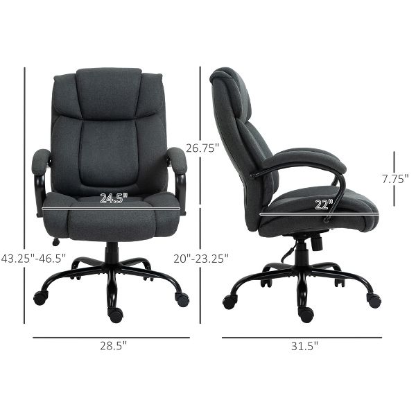 Vinsetto High Back Big and Tall Executive Office Chair 484lbs with Wide Seat Computer Desk Chair with Linen Fabric Swivel Wheels Charcoal Gray