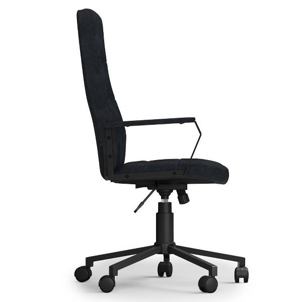 Parks Swivel Office Chair Distressed Blue - WyndenHall: Adjustable, Tufted, Mobile, Matte Black Finish