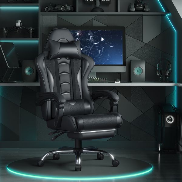 Yaheetech Adjustable Computer Chair with Footrest and Lumbar Support Black