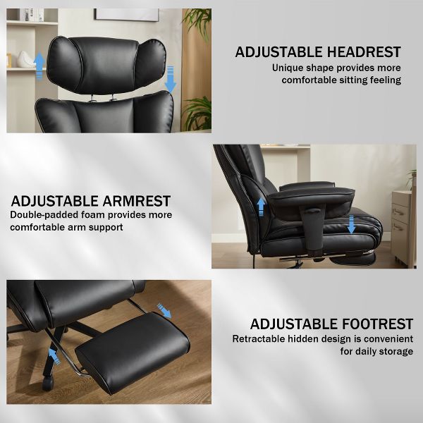 Ergonomic Office Chair with Foot Rest and Inflatable Lumbar Support,Reclining Gaming Chair with Adjustable Height Headrest, for Home and Office