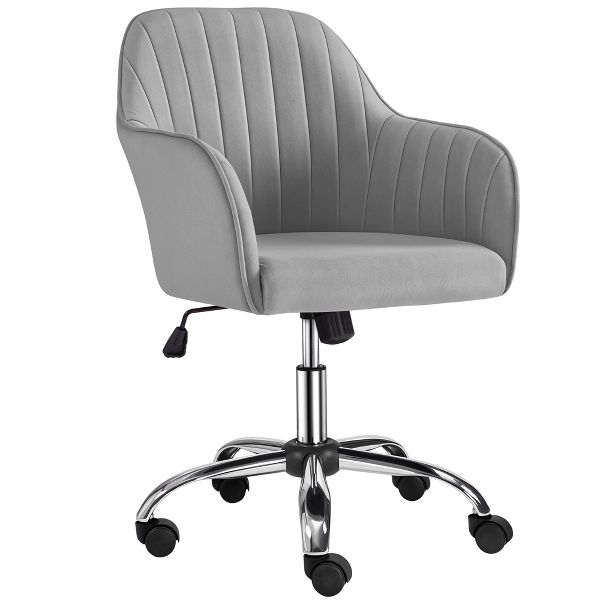Yaheetech Modern Faux Leather Desk Chair, 360° Swivel Height Adjustable Upholstered Computer Chair for Home Office Study, Dark Gray