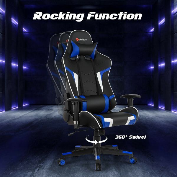 Costway Massage Gaming Chair Reclining Swivel Racing Office Chair w/Lumbar Support Blue