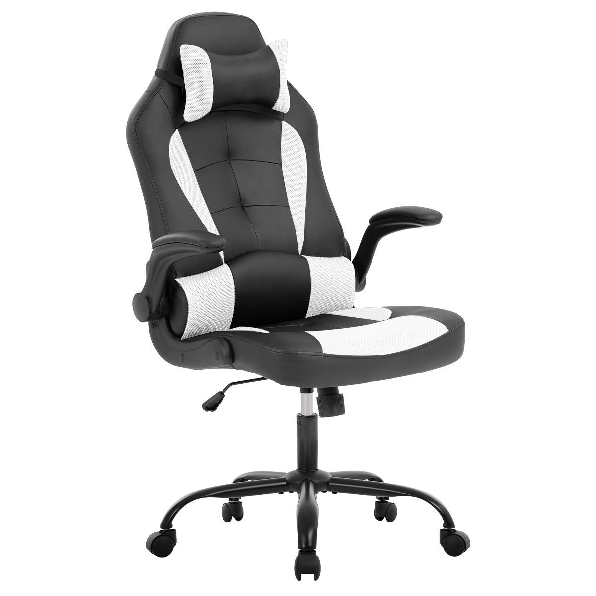 FDW PC Gaming Chair Office Chair Desk Chair with Lumbar Support Flip Up Arms Headrest, Black