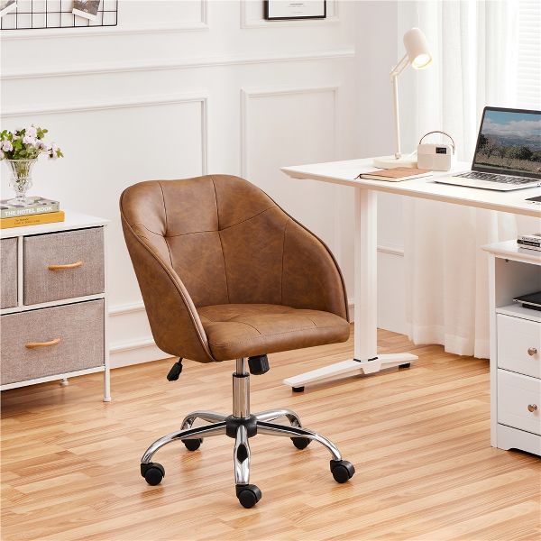 Yaheetech Velvet Desk Chair for Home Office, Soft Height Adjustable 360° Swivel Computer Chair, Gray