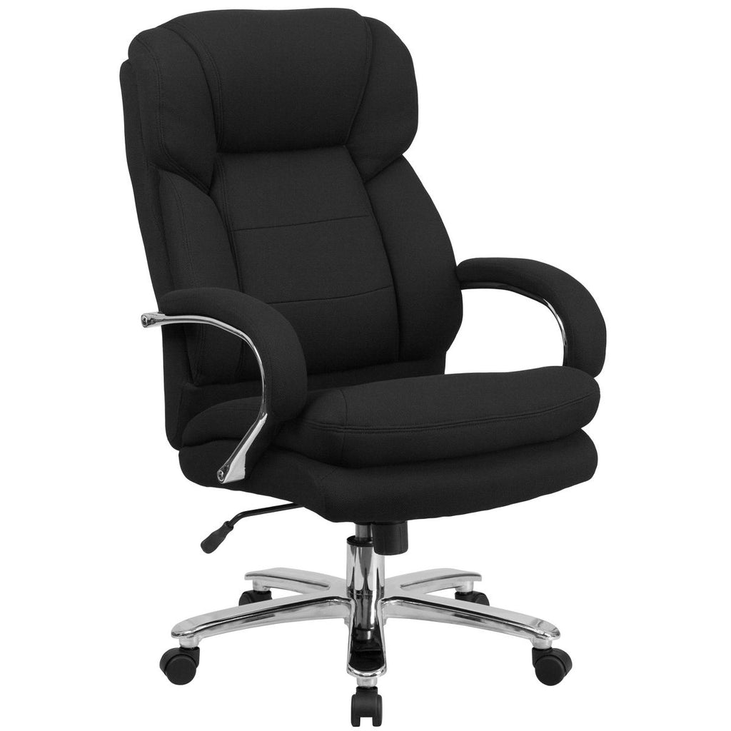 Emma and Oliver 24/7 500 lb. Big & Tall Black Fabric Ergonomic Office Chair with Loop Arms