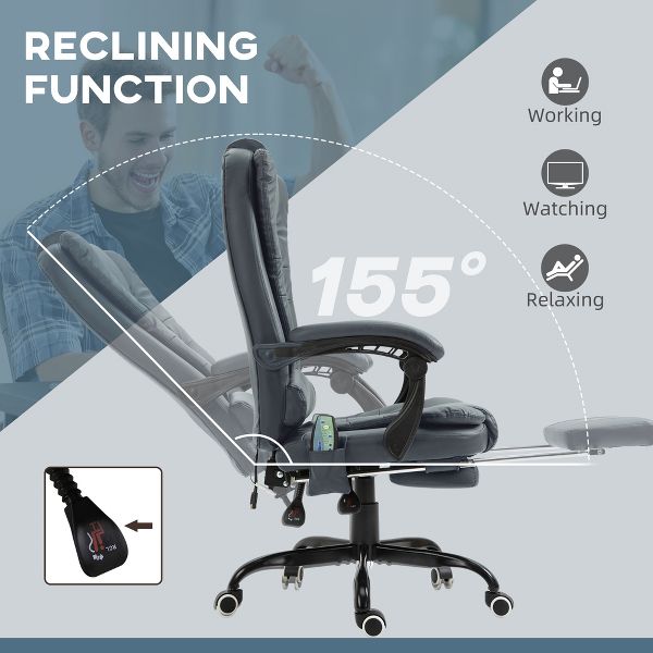 Vinsetto 7-Point Vibrating Massage Office Chair Computer Chair with Lumbar Support, Footrest, Reclining Back, Adjustable Height, Black