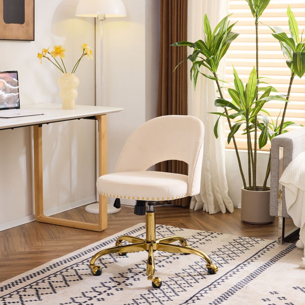 Karl Home | 23 inch Navy Blue Task Chair Office Desk Chair Make Up Chair With Wheels