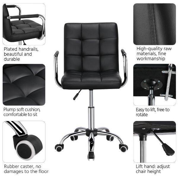Yaheetech Modern Office Chair Height Adjustable Swivel Chair Mid Back PU Leather Chair, Black